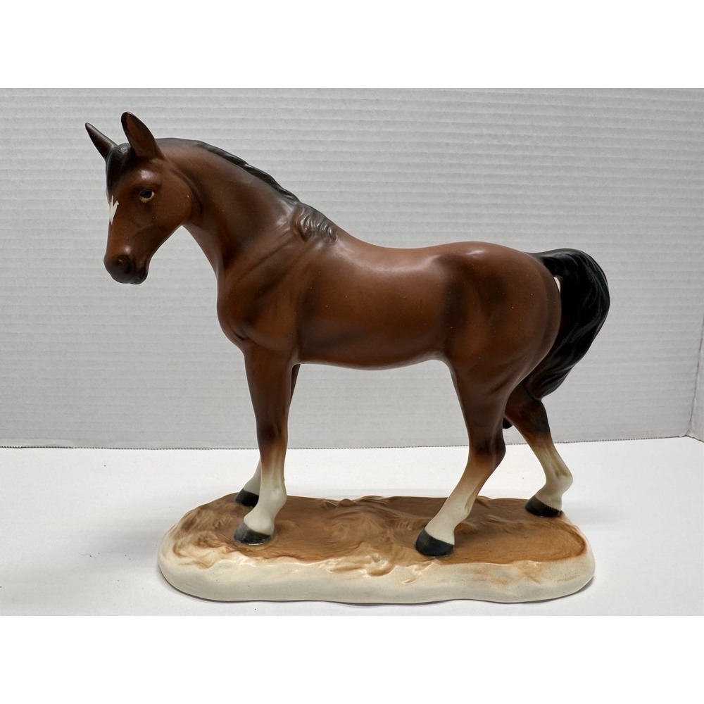 Vintage Mid Century Porcelain Horse Figurine Japan Matte Brown Chestnut Horse